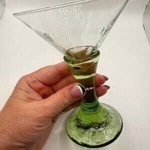 Fire & Light Recycled Glass Martini Glass – Green – Signed – 6”